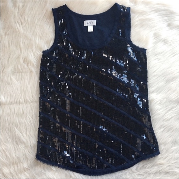 LOFT Tops - Loft sleeveless sequin sparkly blouse small navy